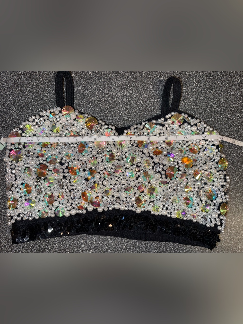 Glamour Black Sequin & Rhinestone Bling Tulle Dance Costume Size Adult Small - Picture 9 of 16